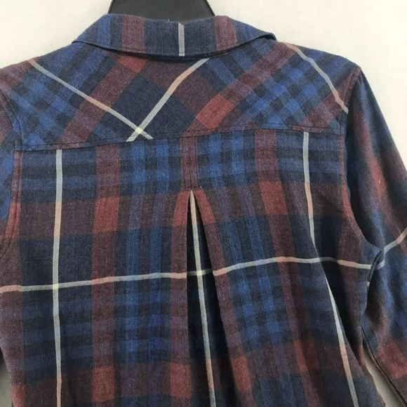 Cloth & Stone Shirt Women's Sz XS Blue Red Plaid Collared Front Pocket Button Up - Picture 8 of 12